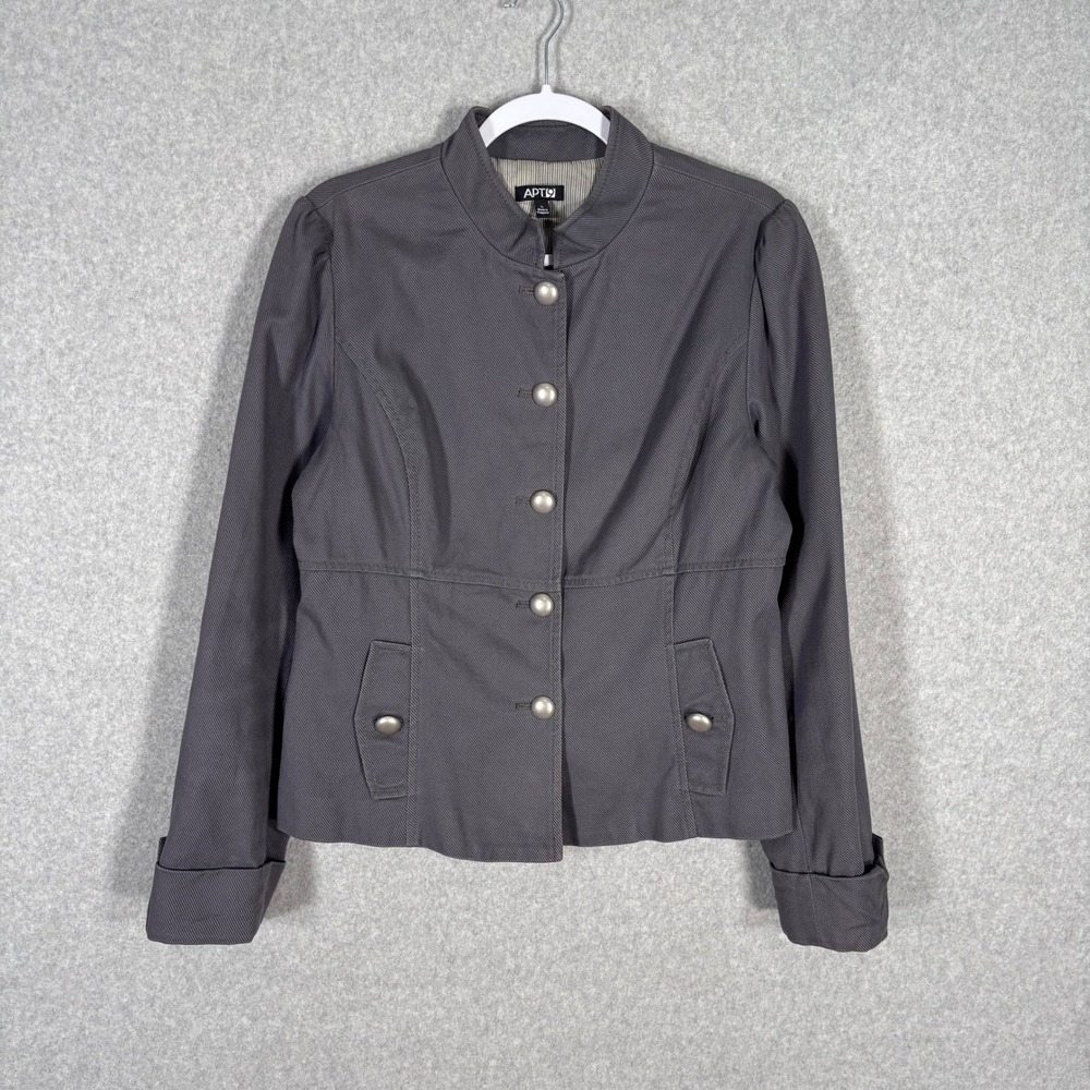 Apt 9 Military Army Jacket Large Gray Cotton Thin Minimal Blazer Equestrian